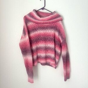 By & By Cowl Neck Sweater Women’s L Pink Purple Cable Knit Striped Pullover